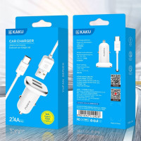 Kaku 2.4A 2x USB + Typ-C Ladekabel Dual Port Ladegerät KFZ kompatibel mit Smartphones weiß