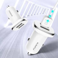 Kaku 2.4A 2x USB + Typ-C Ladekabel Dual Port Ladegerät KFZ kompatibel mit Smartphones weiß