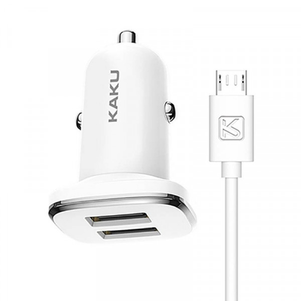 Kaku 2.4A 2x USB + Micro-USB Ladekabel Dual Port Ladegerät KFZ kompatibel mit Smartphones weiß