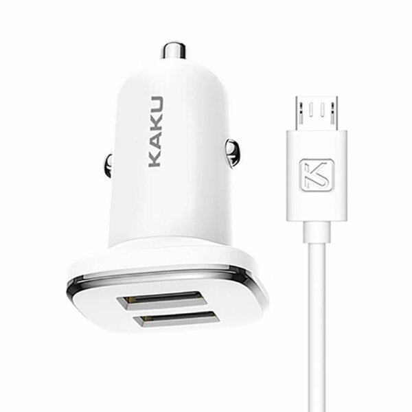 Kaku 2.4A 2x USB + Micro-USB Ladekabel Dual Port Ladegerät KFZ kompatibel mit Smartphones weiß