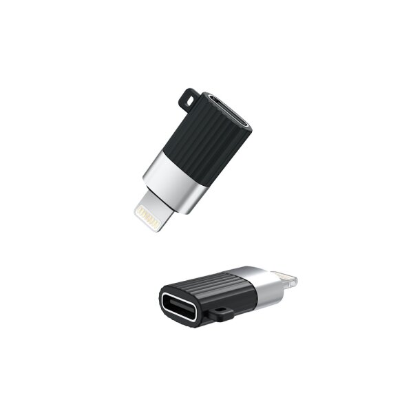 XO Adapter Typ-C Buchse auf Lightning wandelt USB-C zu Lightning kompatibel mit Smartphone schwarz