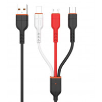 Kaku 3in1 Nylon Ladegerät Kabel 3.2A Micro USB TYP-C  Lightning Anschluss Fast Charge Schnell Ladekabel kompatibel mit Smartphone Tablet