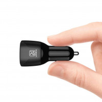 Kaku Auto-Ladegerät 2.4A 2 x USB Dual Port + 3in1 Ladekabel (Typ-C,Lightning,Micro-USB) Kabel schwarz