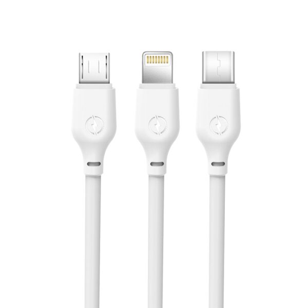 XO 3 in 1 Ladekabel 2.1A USB- Lightning + USB-C + micro-USB Kabel Datenkabel weiß