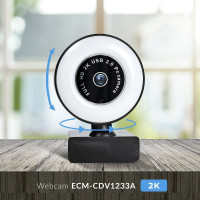 cofi1453® Webcam 2K 4MP ECM-CDV1233A Kamera 30FPS mit LED Lamp FaceTime mit Mikrofon High-Definition-Webcam kompatibel mit Laptop, Computer
