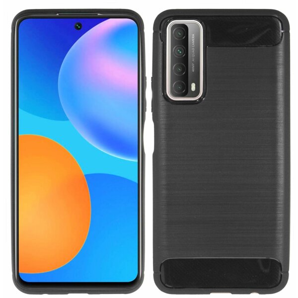 cofi1453® Silikon Hülle Bumper Carbon kompatibel mit Huawei P Smart 2021 Case TPU Soft Handyhülle Cover Schutzhülle Schwarz