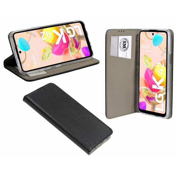 cofi1453® Buch Tasche "Smart" kompatibel mit LG K62 Handy Hülle Etui Brieftasche Schutzhülle mit Standfunktion, Kartenfach Schwarz