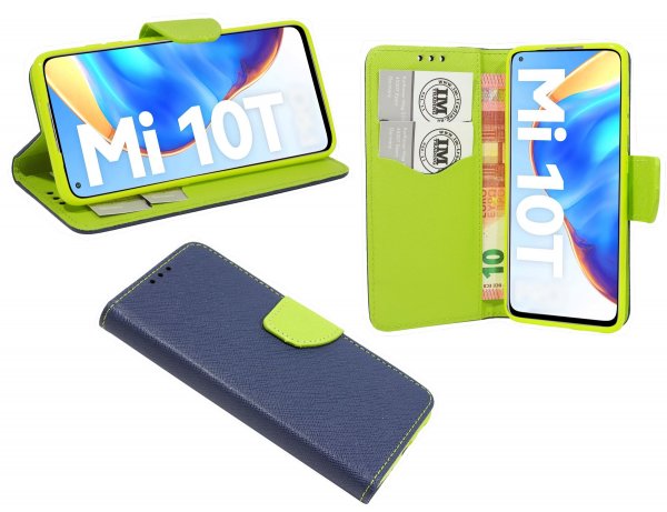 cofi1453® Buch Tasche "Fancy" kompatibel mit XIAOMI MI 10T PRO Handy Hülle Etui Brieftasche Schutzhülle mit Standfunktion, Kartenfach in Blau