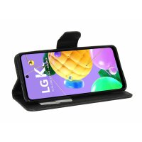 cofi1453® Buch Tasche "Fancy" kompatibel mit LG K52 Handy Hülle Etui Brieftasche Schutzhülle mit Standfunktion, Kartenfach Schwarz