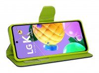 cofi1453® Buch Tasche "Fancy" kompatibel mit LG K62 Handy Hülle Etui Brieftasche Schutzhülle mit Standfunktion, Kartenfach Blau-Grün