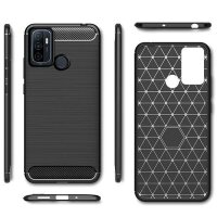 cofi1453® Silikon Hülle Bumper Carbon kompatibel mit Oppo A53 Case TPU Soft Handyhülle Cover Schutzhülle Schwarz