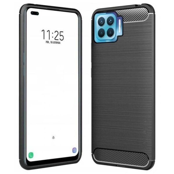 cofi1453® Silikon Hülle Bumper Carbon kompatibel mit Oppo A73 Case TPU Soft Handyhülle Cover Schutzhülle Schwarz