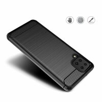 cofi1453® Silikon Hülle Bumper Carbon kompatibel mit SAMSUNG GALAXY A12 (A125F) Case TPU Soft Handyhülle Cover Schutzhülle Schwarz