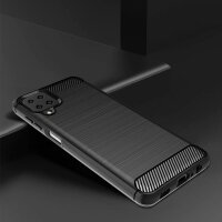 cofi1453® Silikon Hülle Bumper Carbon kompatibel mit SAMSUNG GALAXY A12 (A125F) Case TPU Soft Handyhülle Cover Schutzhülle Schwarz