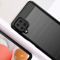 cofi1453® Silikon Hülle Bumper Carbon kompatibel mit SAMSUNG GALAXY A12 (A125F) Case TPU Soft Handyhülle Cover Schutzhülle Schwarz