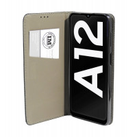 cofi1453 Buch Tasche "Smart" kompatibel mit SAMSUNG GALAXY A12 (A125F) Handy Hülle Etui Brieftasche Schutzhülle mit Standfunktion, Kartenfach Schwarz