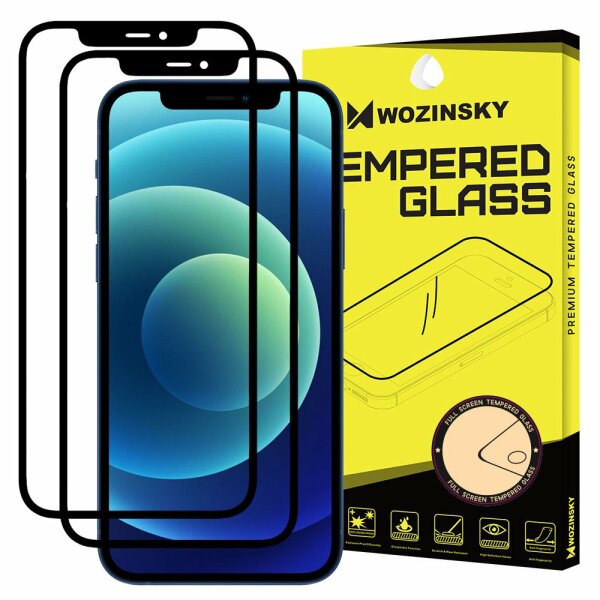 2x Tempered Glass Full Glue Super Robust Panzerglas Vollbild Hartglas mit Rahmen Case Friendly kompatibel mit iPhone 12 schwarz