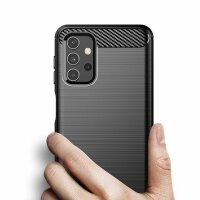 cofi1453® Silikon Hülle Bumper Carbon kompatibel mit SAMSUNG GALAXY A32 (A325F) 4G Case TPU Soft Handyhülle Cover Schutzhülle Schwarz