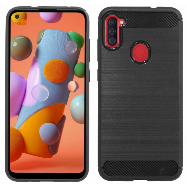 cofi1453® Silikon Hülle Bumper Carbon kompatibel mit SAMSUNG GALAXY M11 (M115F) Case TPU Soft Handyhülle Cover Schutzhülle Schwarz