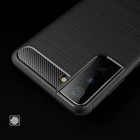 cofi1453® Silikon Hülle Bumper Carbon kompatibel mit SAMSUNG GALAXY S21 PLUS (G996F) Case TPU Soft Handyhülle Cover Schutzhülle Schwarz