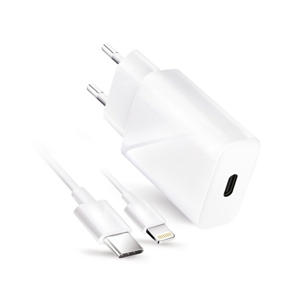 20W Lightning Kabel Ladegerät mit Schnellladefunktion Fast Charge 3A PD & QC 4.0 Funktion kompatibel mit iPhone weiß