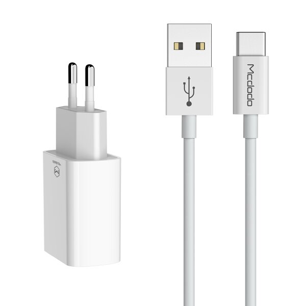 Mcdodo Netzteil Schnell Ladegerät 2,4A Tragbares 2X USB Dual Port Fast Charge Reiseladegerät Steckdose + 1,2m Typ-C Kabel kompatibel mit Smartphones. Tablets, Samsung, HTC, LG, Huawei, Samsung in Weiß