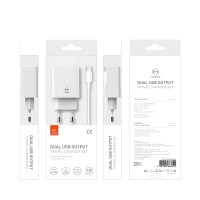 Mcdodo Netzteil Schnell Ladegerät 2,4A Tragbares 2X USB Dual Port Fast Charge Reiseladegerät Steckdose + 1,2m Typ-C Kabel kompatibel mit Smartphones. Tablets, Samsung, HTC, LG, Huawei, Samsung in Weiß