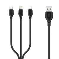 XO 3 in 1 Ladekabel 2.1A USB- iPhone Kabel + USB-C + micro-USB Kabel Schwarz