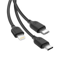 XO 3 in 1 Ladekabel 2.1A USB- iPhone Kabel + USB-C + micro-USB Kabel Schwarz