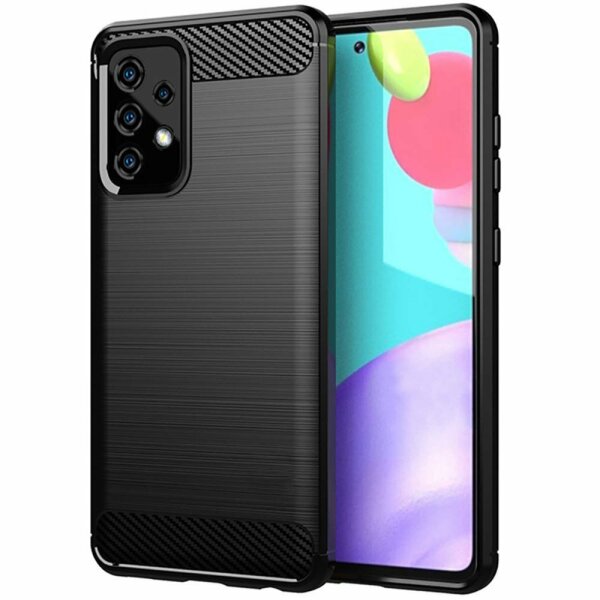 cofi1453® Silikon Hülle Bumper Carbon kompatibel mit SAMSUNG GALAXY A52 (A525F) Case TPU Soft Handyhülle Cover Schutzhülle Schwarz