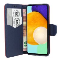 cofi1453® Buch Tasche "Fancy" kompatibel mit SAMSUNG GALAXY A52 (A525F) Handy Hülle Etui Brieftasche Schutzhülle mit Standfunktion, Kartenfach Rot-Blau