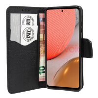 cofi1453® Buch Tasche "Fancy" kompatibel mit SAMSUNG GALAXY A72 (A725F) Handy Hülle Etui Brieftasche Schutzhülle mit Standfunktion, Kartenfach Schwarz