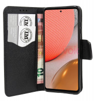 cofi1453® Buch Tasche "Fancy" kompatibel mit SAMSUNG GALAXY A72 (A725F) Handy Hülle Etui Brieftasche Schutzhülle mit Standfunktion, Kartenfach Schwarz