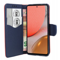 cofi1453® Buch Tasche "Fancy" kompatibel mit SAMSUNG GALAXY A72 (A725F) Handy Hülle Etui Brieftasche Schutzhülle mit Standfunktion, Kartenfach Rot-Blau