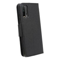 cofi1453® Buch Tasche "Fancy" kompatibel mit XIAOMI REDMI 9T Handy Hülle Etui Brieftasche Schutzhülle mit Standfunktion, Kartenfach Schwarz