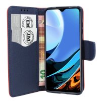 cofi1453® Buch Tasche "Fancy" kompatibel mit XIAOMI REDMI 9T Handy Hülle Etui Brieftasche Schutzhülle mit Standfunktion, Kartenfach Rot-Blau