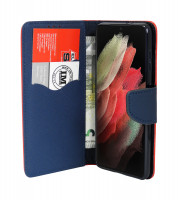 cofi1453® Buch Tasche "Fancy" kompatibel mit SAMSUNG GALAXY S21 ULTRA (G998B) Handy Hülle Etui Brieftasche Schutzhülle mit Standfunktion, Kartenfach Rot-Blau