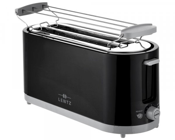 LENTZ 4-Scheiben 1200-1400 Watt Toaster Langschlitztoaster Toaster Toastautomat Brötchen-Aufsatz, Schwarz