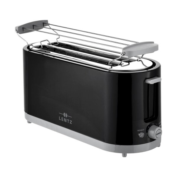 LENTZ 4-Scheiben 1200-1400 Watt Toaster Langschlitztoaster Toaster Toastautomat Brötchen-Aufsatz, Schwarz