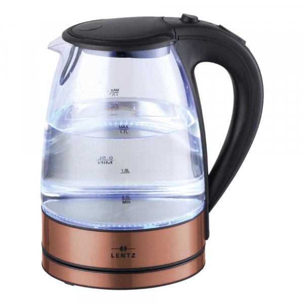 LENTZ HTI-Living Wasserkocher Glas Wasserkocher 1,7L 1850-2200 Watt Teekocher Kocher LED Beleuchtung, bronze