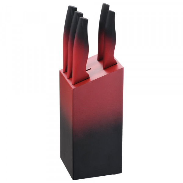 Michelino 6-teiliges Edelstahl Messer-Set mit Messerblock aus Holz Kochmesser Brotmesser Fleischmesser Universalmesser Schälmesser, Rot