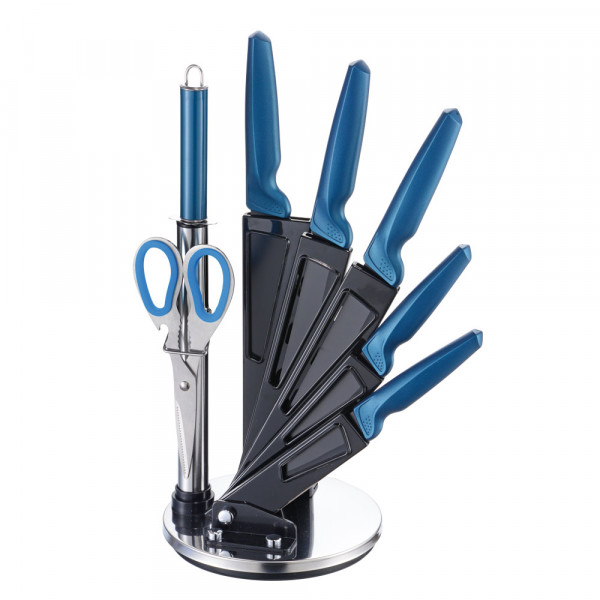 Michelino 8-teiliges Profi Messer-Set Messerblock sehr hochwertiges SelbstschärfenMesser Küchenmesser Set Kochmesser Blau