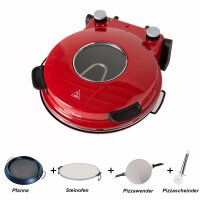 Schäfer Pizzamaker 32cm mit Zubehör Express Pizzaofen 1200W Keramiksteinplatte 360-400ºC (rot)