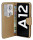 cofi1453® Buch Tasche "Fancy" kompatibel mit SAMSUNG GALAXY A12 (A125F) Handy Hülle Etui Brieftasche Schutzhülle mit Standfunktion, Kartenfach Schwarz-Gold