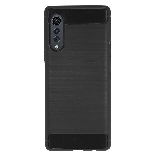 cofi1453® Silikon Hülle Bumper Carbon kompatibel mit LG Velvet Case TPU Soft Handyhülle Cover Schutzhülle Schwarz