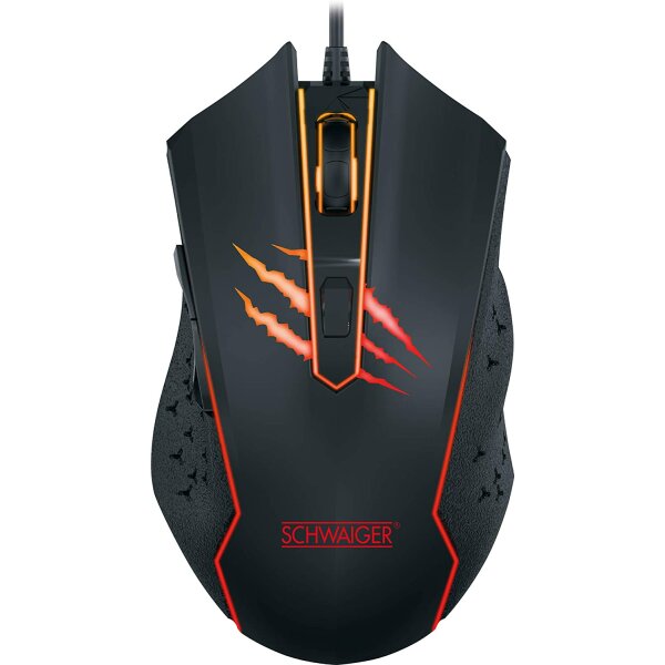 SCHWAIGER -GM3000- Gaming Maus | RGB Beleuchtung | Computer Maus mit Kabel und ernonomischer Form | mit 6 Tasten | schwarz | extra leicht