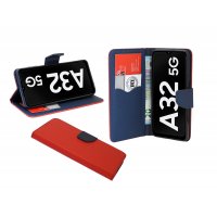 cofi1453® Buch Tasche "Fancy" kompatibel mit Samsung Galaxy A32 5G (A326F) Handy Hülle Etui Brieftasche Schutzhülle mit Standfunktion, Kartenfach Rot-Blau