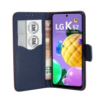 cofi1453® Buch Tasche "Fancy" kompatibel mit LG K62 Handy Hülle Etui Brieftasche Schutzhülle mit Standfunktion, Kartenfach Rot-Blau