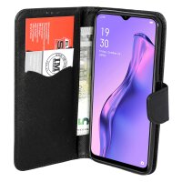 cofi1453® Buch Tasche "Fancy" kompatibel mit Oppo A31 Handy Hülle Etui Brieftasche Schutzhülle mit Standfunktion, Kartenfach Schwarz