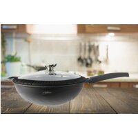 WOK Pfanne 32cm Induktion Aluguss mit Deckel Antihaft Bratpfanne Marmorbeschichtung Gastronomie Home Wokpfanne